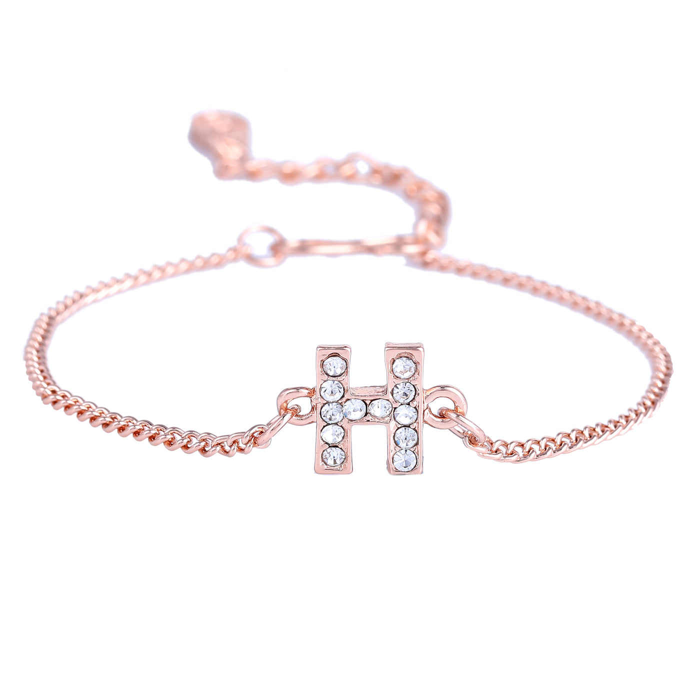 Estele Rose Gold Plated Captivating Medium 'H' Letter Bracelet with Crystals for Women