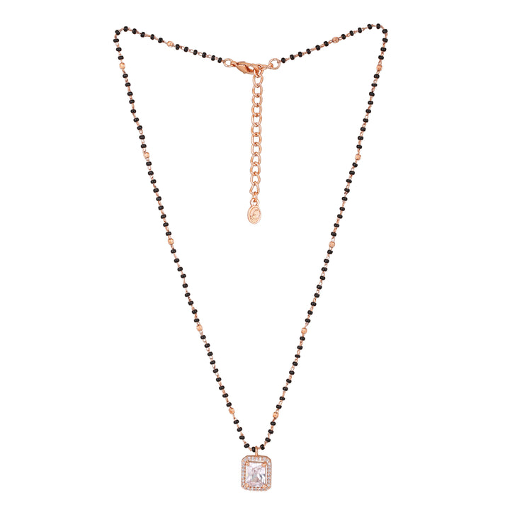 Estele Rose Gold Plated CZ Sparkling Square Designer Mangalsutra Necklace Set for Women
