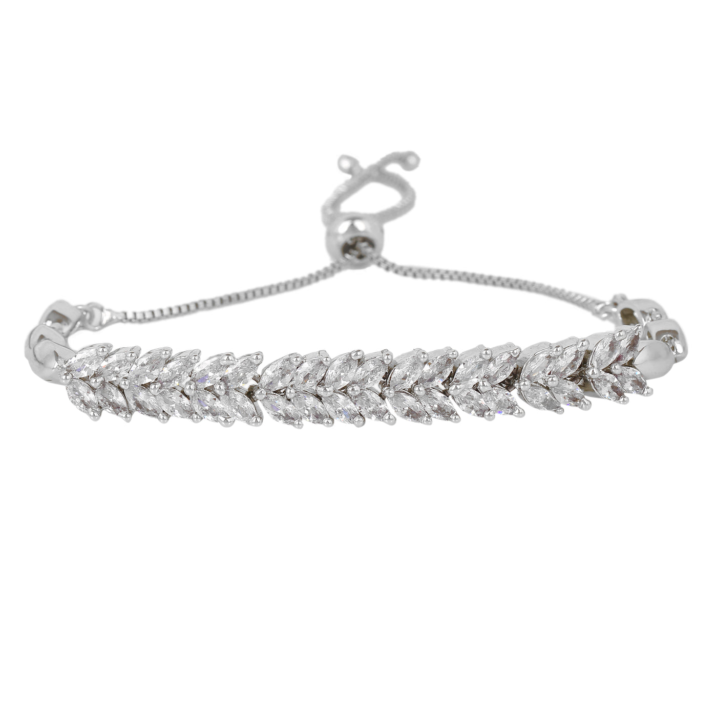 Estele Rhodium Plated CZ Leaf Designer Bracelet for Women