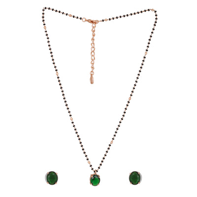 Estele Rose Gold Plated CZ Elegant Round Designer Mangalsutra Necklace Set with Emerald Stones for Women