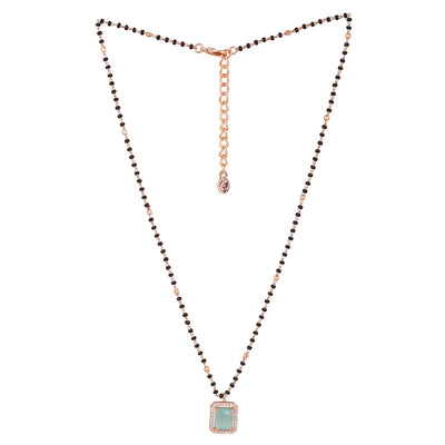 Estele Rose Gold Plated CZ Graceful Square Designer Mangalsutra Necklace Set with Mint Green Stone for Women