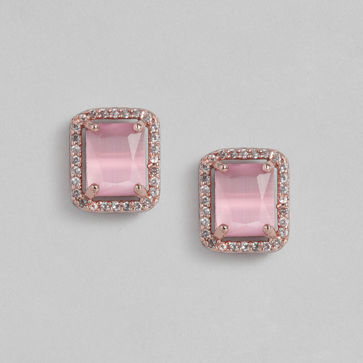 Estele Rose Gold Plated CZ Sparkling Square Designer Pendant Set with Mint Pink Crystals for Women