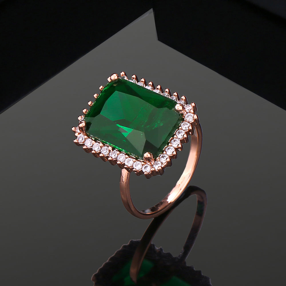 Buy Estele Rose Gold Plated CZ Sparkling Finger Ring with Green