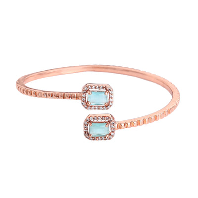 Estele Rosegold Plated Minimalistic Lightweight Kada Bracelet with Lavish Mint Green American Diamonds|Elegant Jewelry for Women