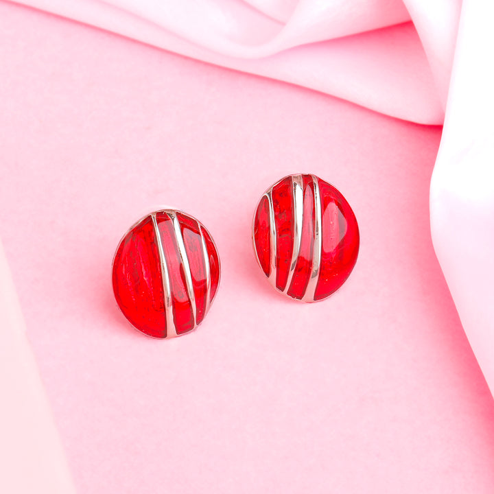 Estele Rose Gold Plated Red Pebble Pinstripe Stud Earrings for Women