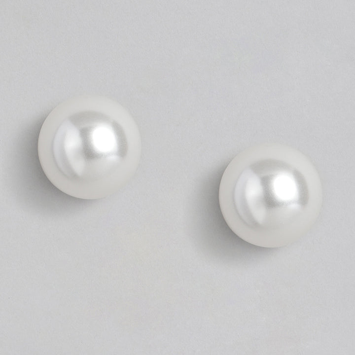 Estele Rhodium Plated Glittering Double Line Pearl Necklace Set for Women