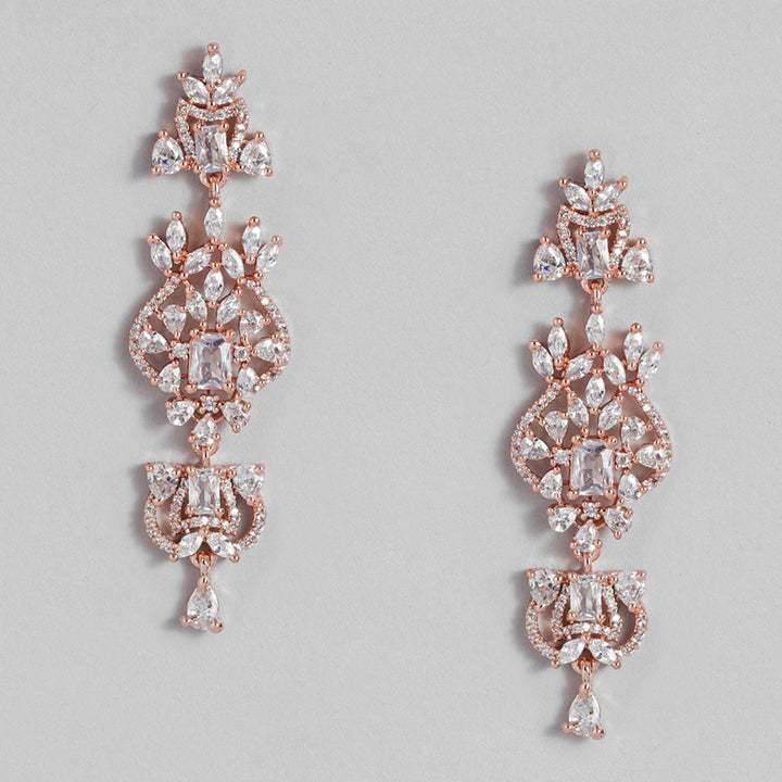 Estele Rose Gold Plated CZ Astonishing Drop Earrings for Women