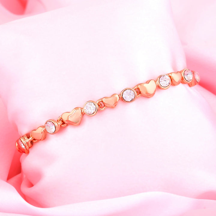 Estele Rose Gold Plated Heart Shaped Bracelet with Crystals for Women