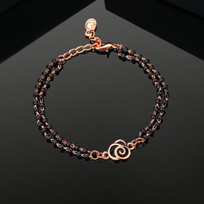 Estele Rose Gold Plated Floral Shaped Bracelet with Black Beads for Women