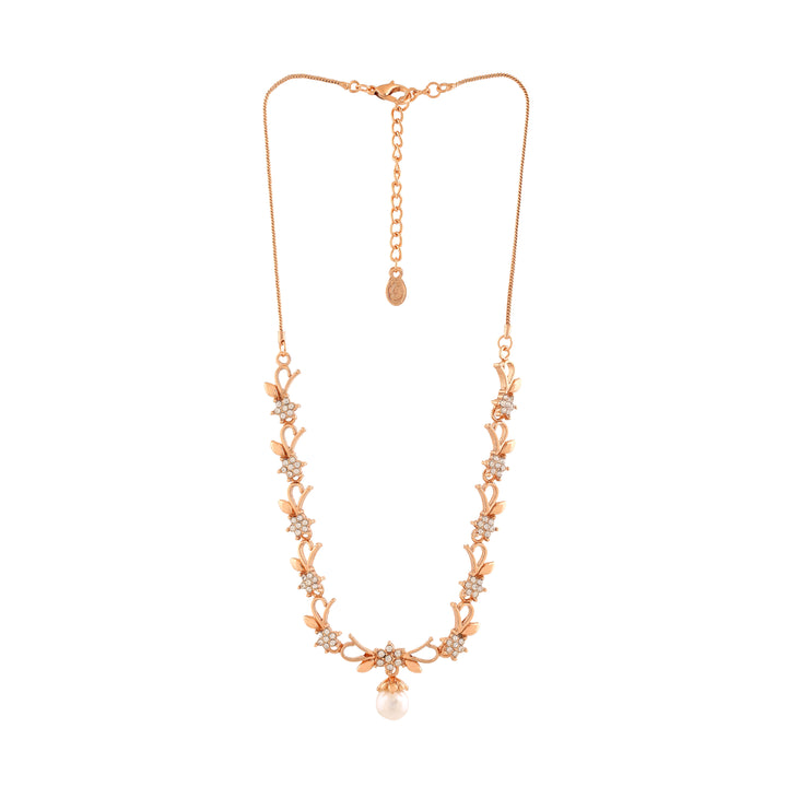 Estele Rose Gold Plated Elegant Blossom Designer Necklace Set with Pearl for Women