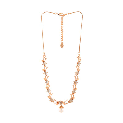 Estele Rose Gold Plated Elegant Blossom Designer Necklace Set with Pearl for Women