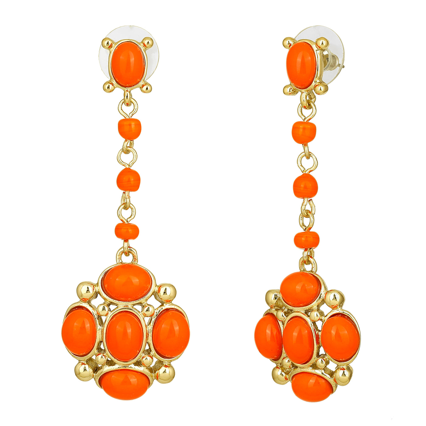 Estele Gold Plated Orange beaded Dangle Earrings for women