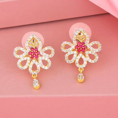 Two Plated Pink & White Ad Stone Earrings