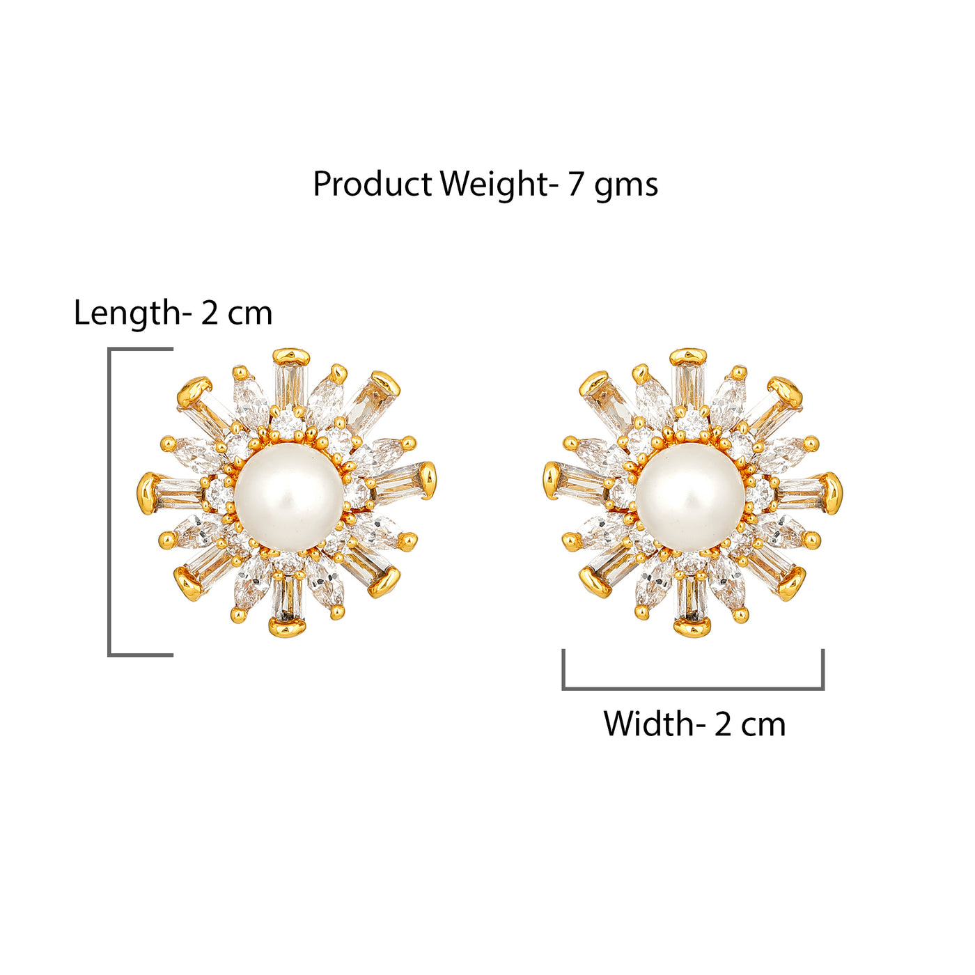 Estele Gold Plated American Diamond & Baguette's Pearl Flower Stud Earrings for women