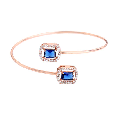 Estele Rosegold Plated Timeless Elegance Lightweight Cuff Kada Bracelet with Classic Blue Stones for Girls & Women