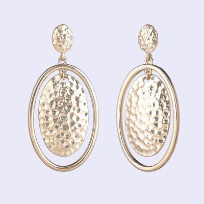 Estele Gold Tone Stylish Twin Oval Design Beaten Gold Drop Earrings for Women