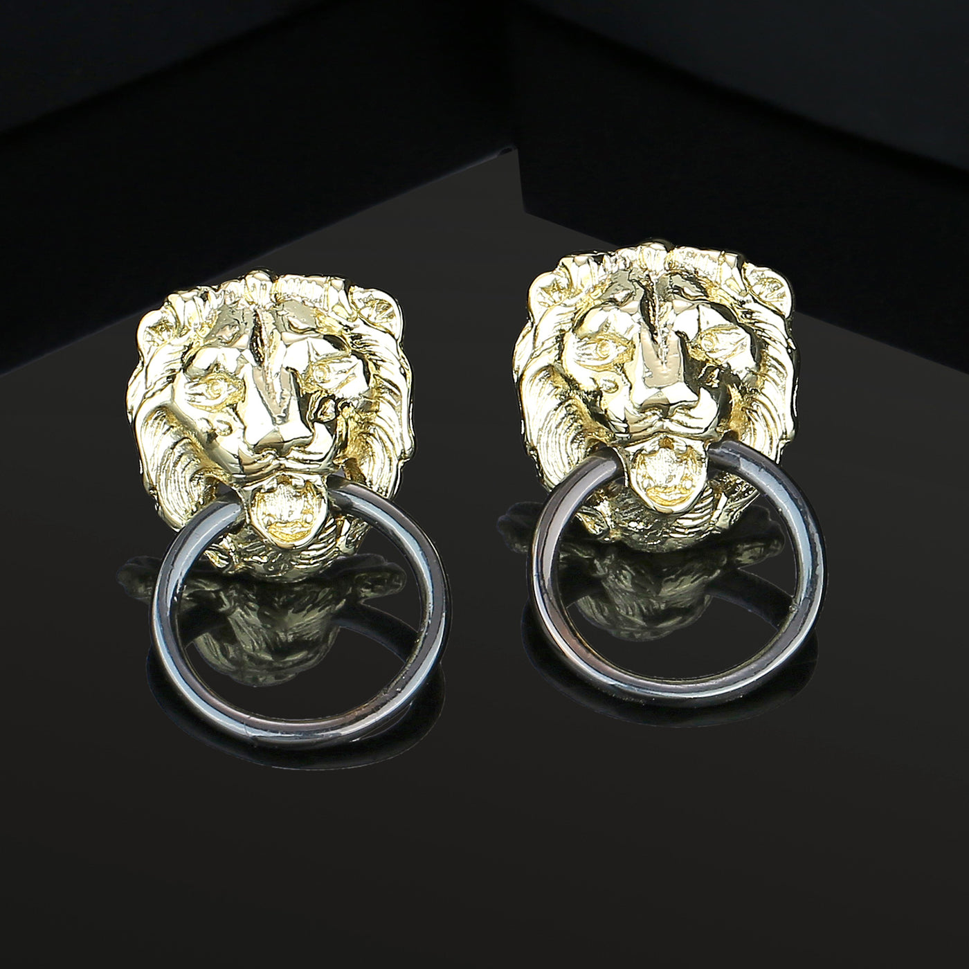 Estele Gold Plated Designer Lion black ring Stud Earrings for women