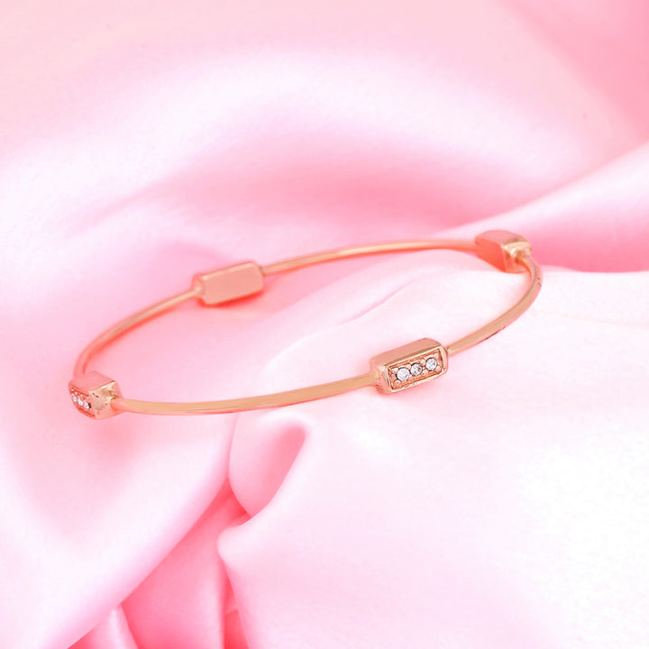 Estele Rose Gold Plated Classic Bangle Bracelet with White Crystals for Women