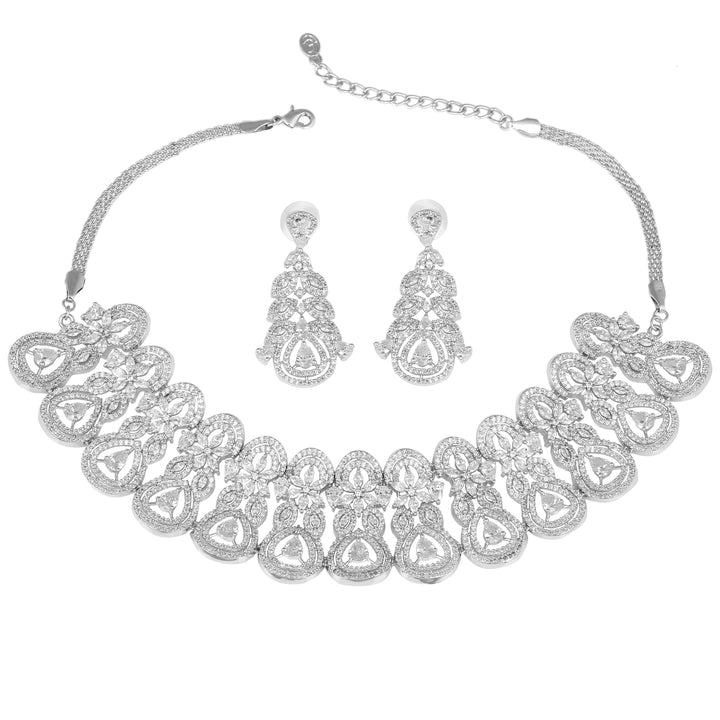 Estele Rhodium Plated CZ Fascinating Necklace Set for Women