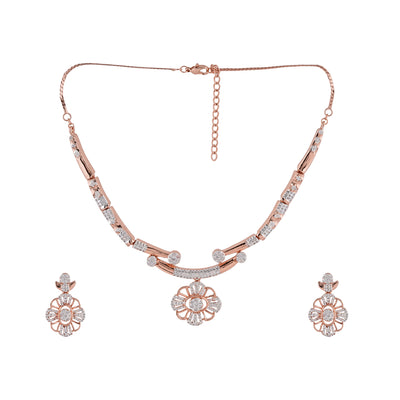 Estele Rosegold & Rhodium Plated CZ Floral Designer Necklace Set for Women