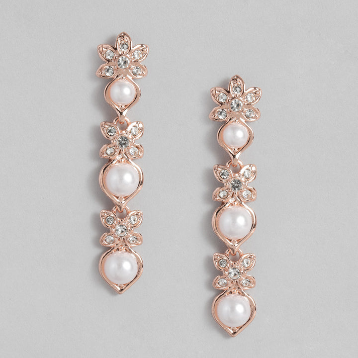 Estele Rose Gold Plated Eye Catching Pearl Necklace Set for Women