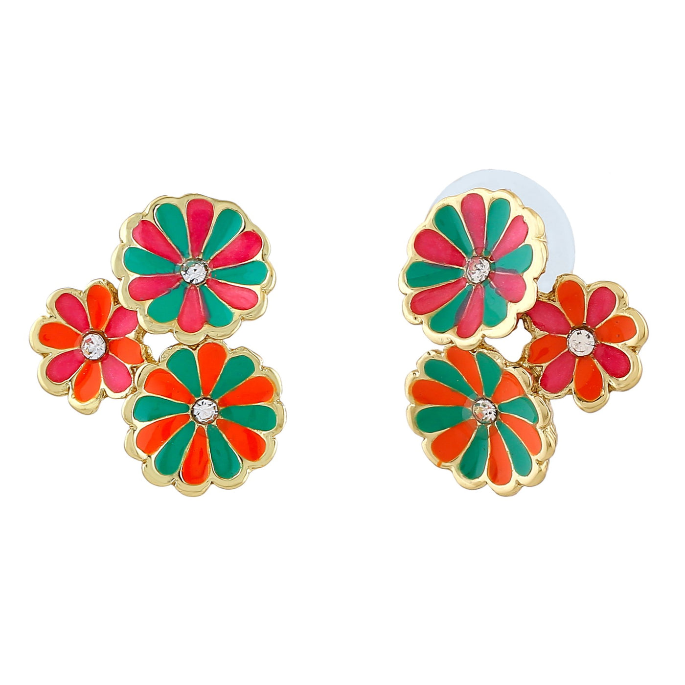 Estele Gold Plated Flower Designer Stud Earrings with Multi color Enamel for Women