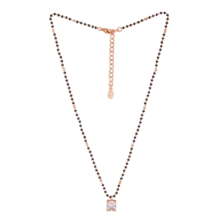 Estele Rose Gold Plated CZ Square Designer Mangalsutra Necklace Set for Women