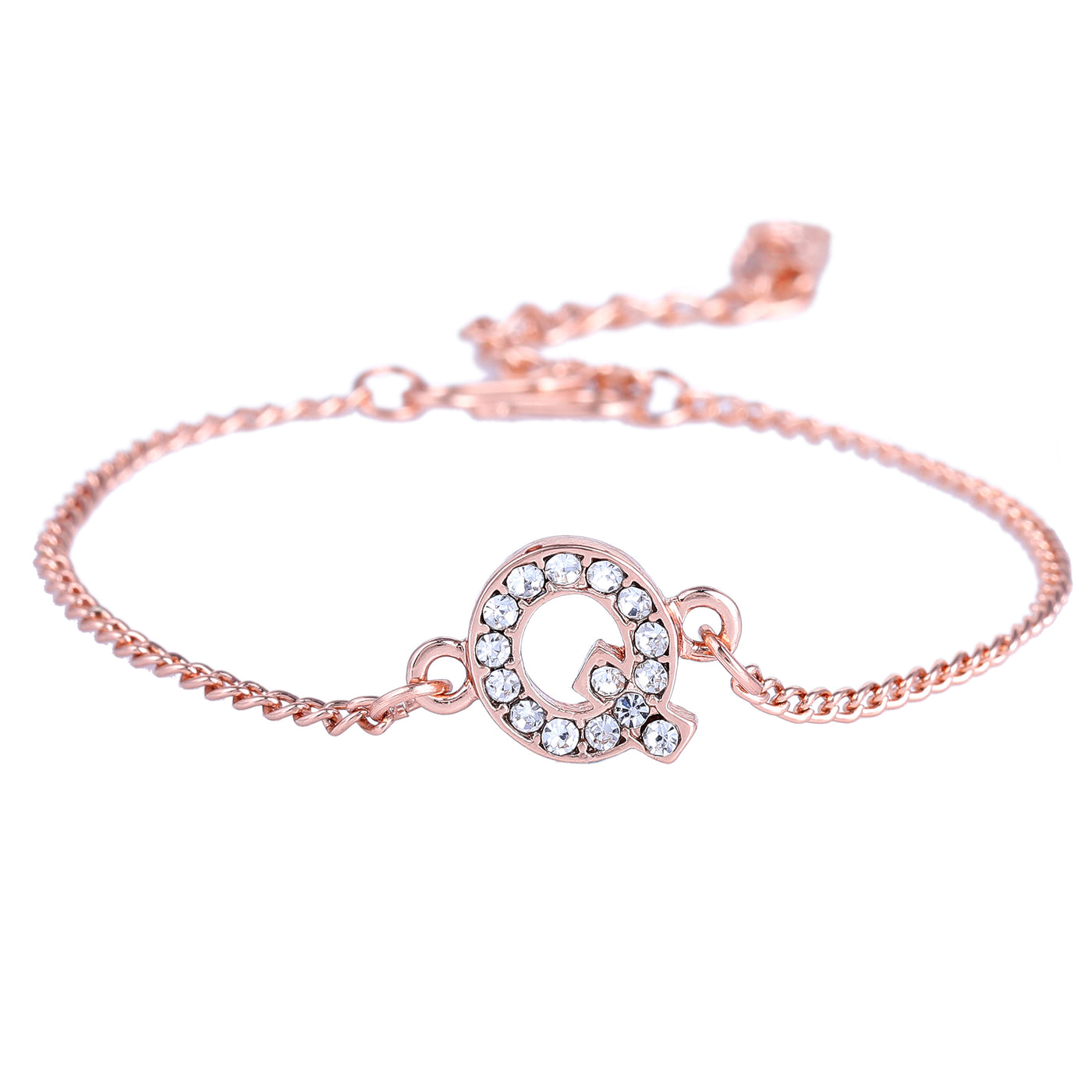 Estele Rose Gold Plated Captivating Medium 'Q' Letter Bracelet with Crystals for Women