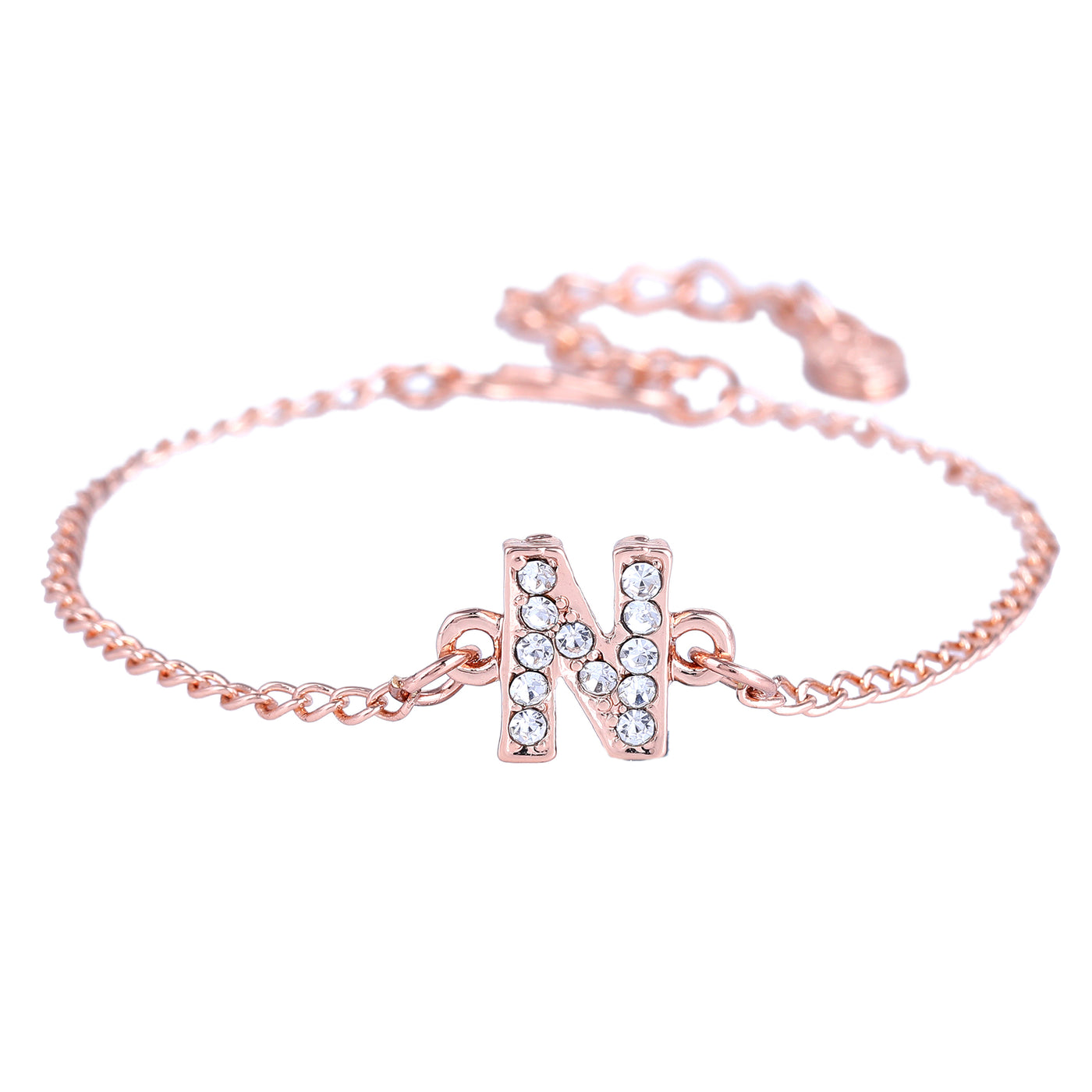 Estele Rose Gold Plated Captivating Medium 'N' Letter Bracelet with Crystals for Women