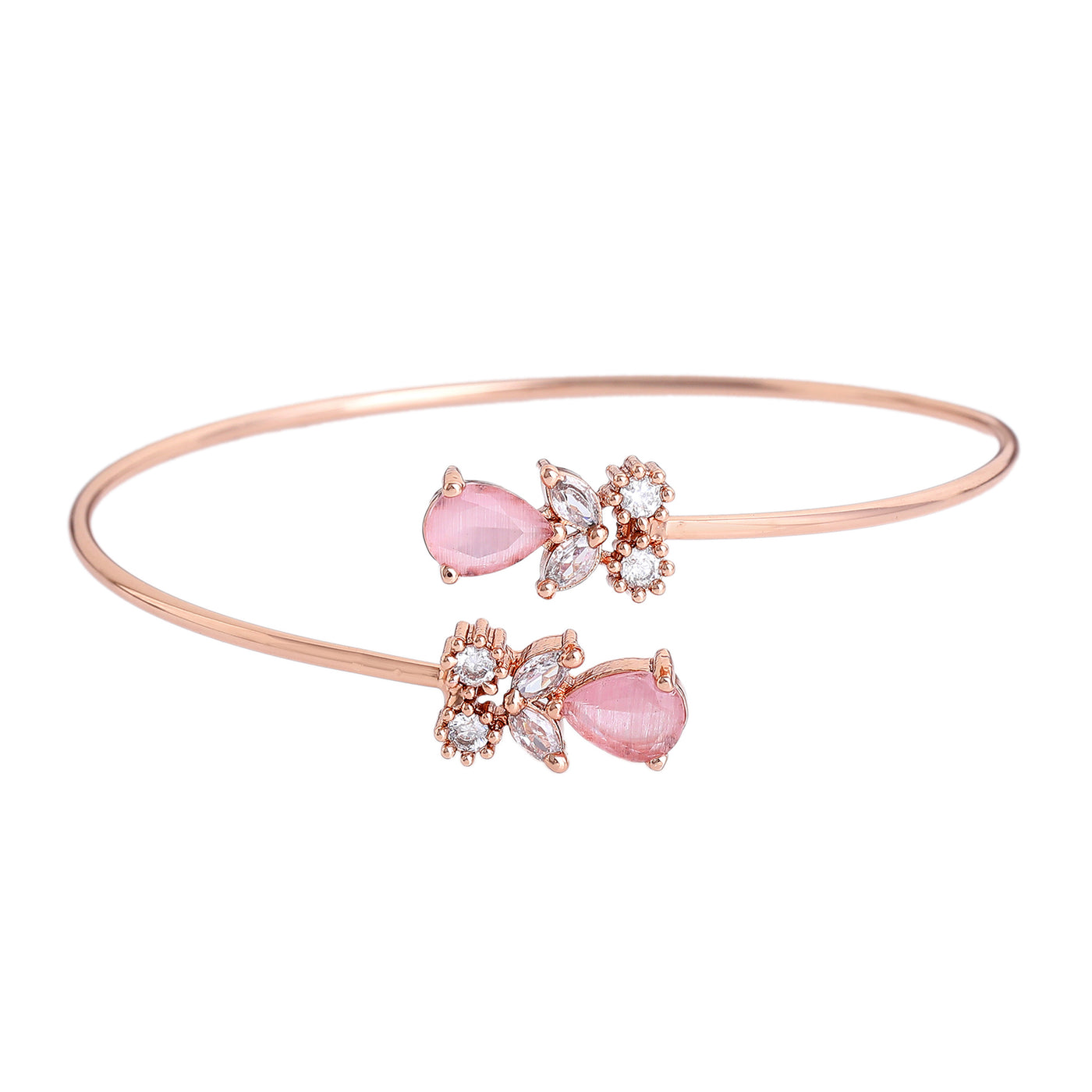 Estele Rosegold Plated Radiant Lightweight Cuff Kada Bracelet with Mint Pink American Diamonds|Timeless Elegance for Women