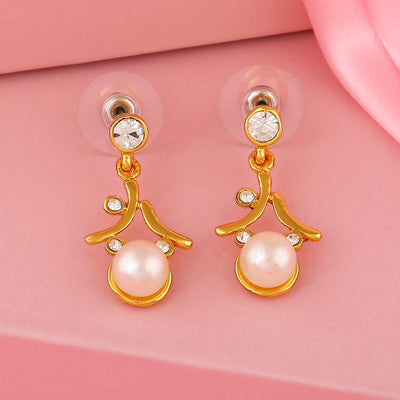 Estele Gold Plated Pearl Swing Crystal Drop Earrings for women