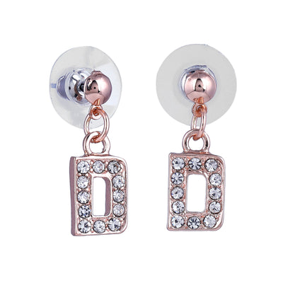 Estele Rose Gold Plated Magnificent Medium 'D' Letter Earrings with Crystals for Women