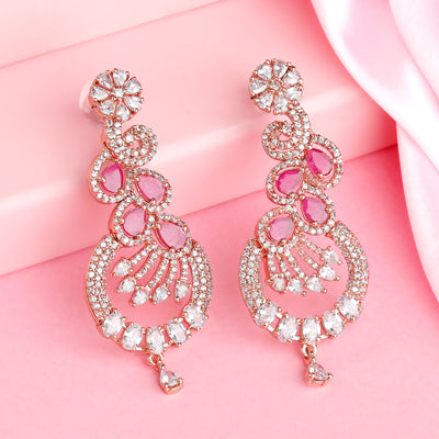 Estele Rose Gold Plated CZ Scintillating Earrings with Ruby Crystals for Women