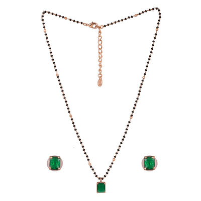 Estele Rose Gold Plated CZ Square Designer Mangalsutra Necklace Set with Emerald for Women