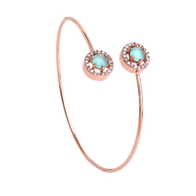 Estele Rosegold Plated Minimalist & Lightweight Cuff Kada Bracelet with Glossy Mint Green Stones for Girls & Women