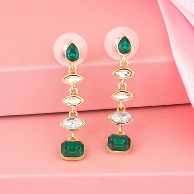 Estele Gold Plated Bling Emerald Marquise Dangle Earrings for women