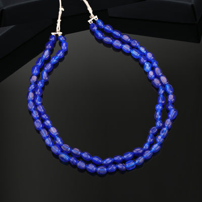Estele Rhodium Plated Trendy Double Layered Necklace with Blue Beads for Girls and Women