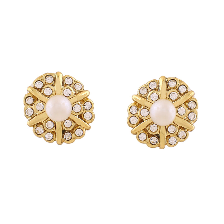 Estele Gold Plated Flower Designer Stud Earrings with Crystals for Women