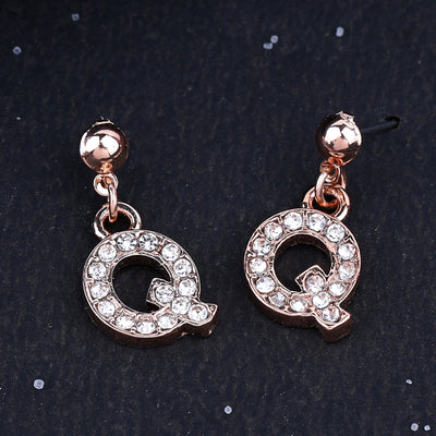 Estele Rose Gold Plated Magnificent Medium 'Q' Letter Earrings with Crystals for Women