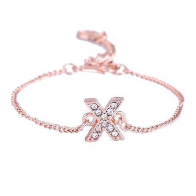 Estele Rose Gold Plated Captivating Medium 'X' Letter Bracelet with Crystals for Women