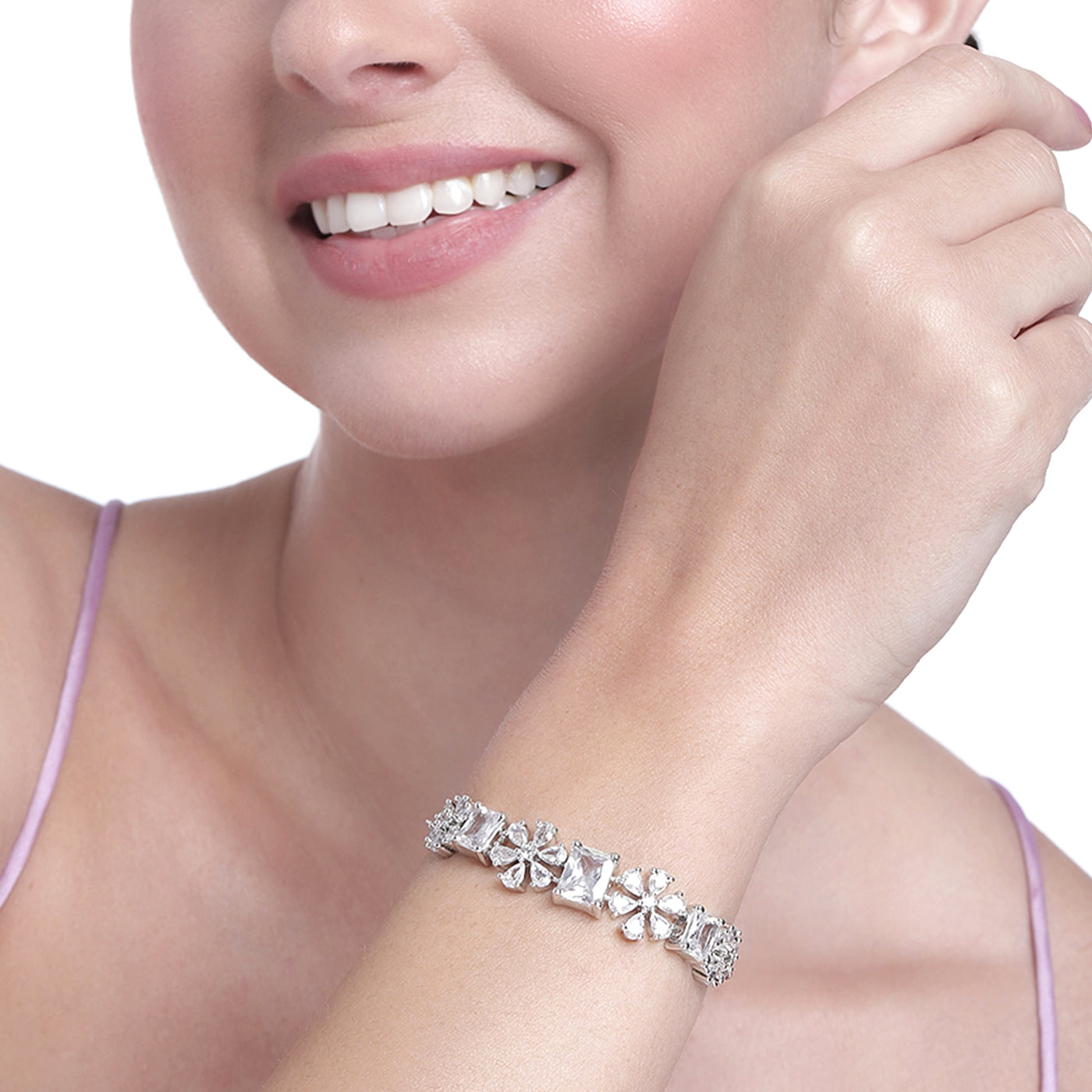 Estele Rhodium Plated CZ Fascinating Designer Bracelet for Women