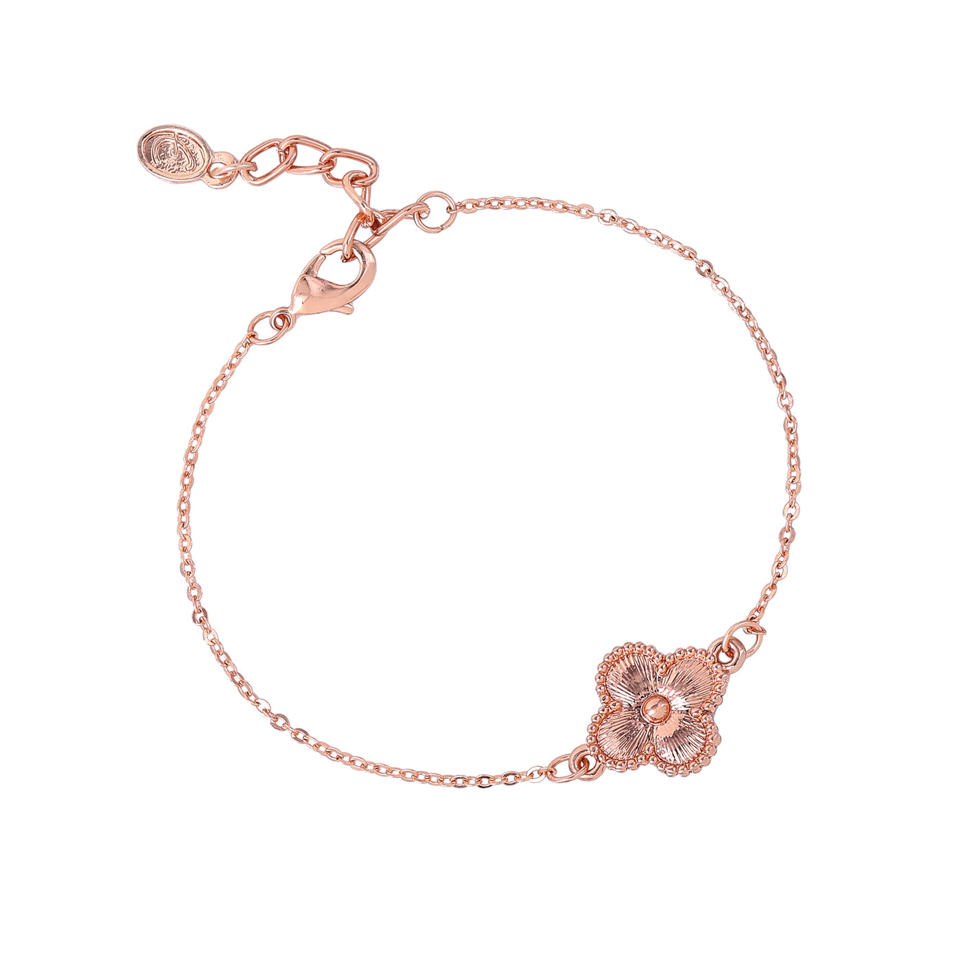 Estele Rosegold Plated Exquisite Single Clover Designer Adjustable Charm Bracelet for Women and Girls