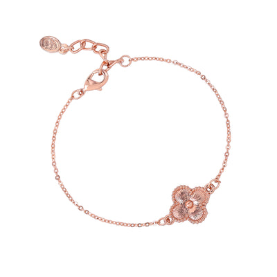 Estele Rosegold Plated Exquisite Single Clover Designer Adjustable Charm Bracelet for Women and Girls