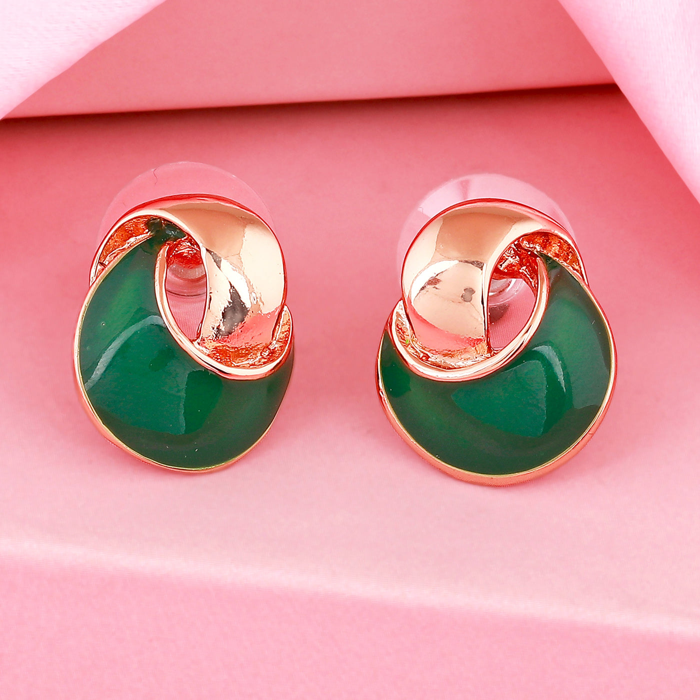 Estele Fancy designer gold plated with green enamel stud earrings for women
