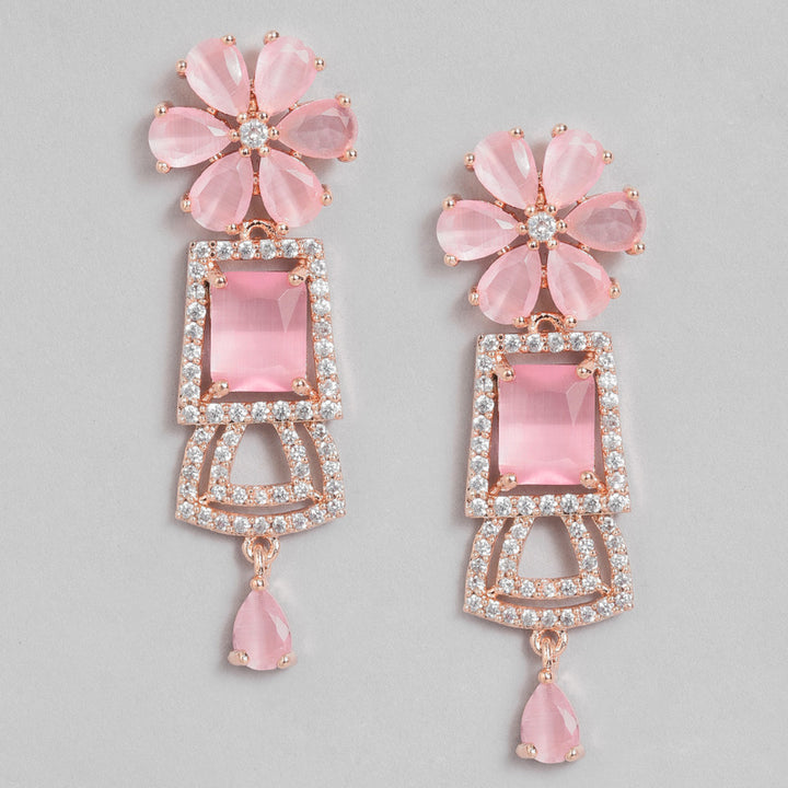 Estele Rose Gold Plated CZ Glimmering Dulhan Necklace Set with Mint Pink Stones for Women