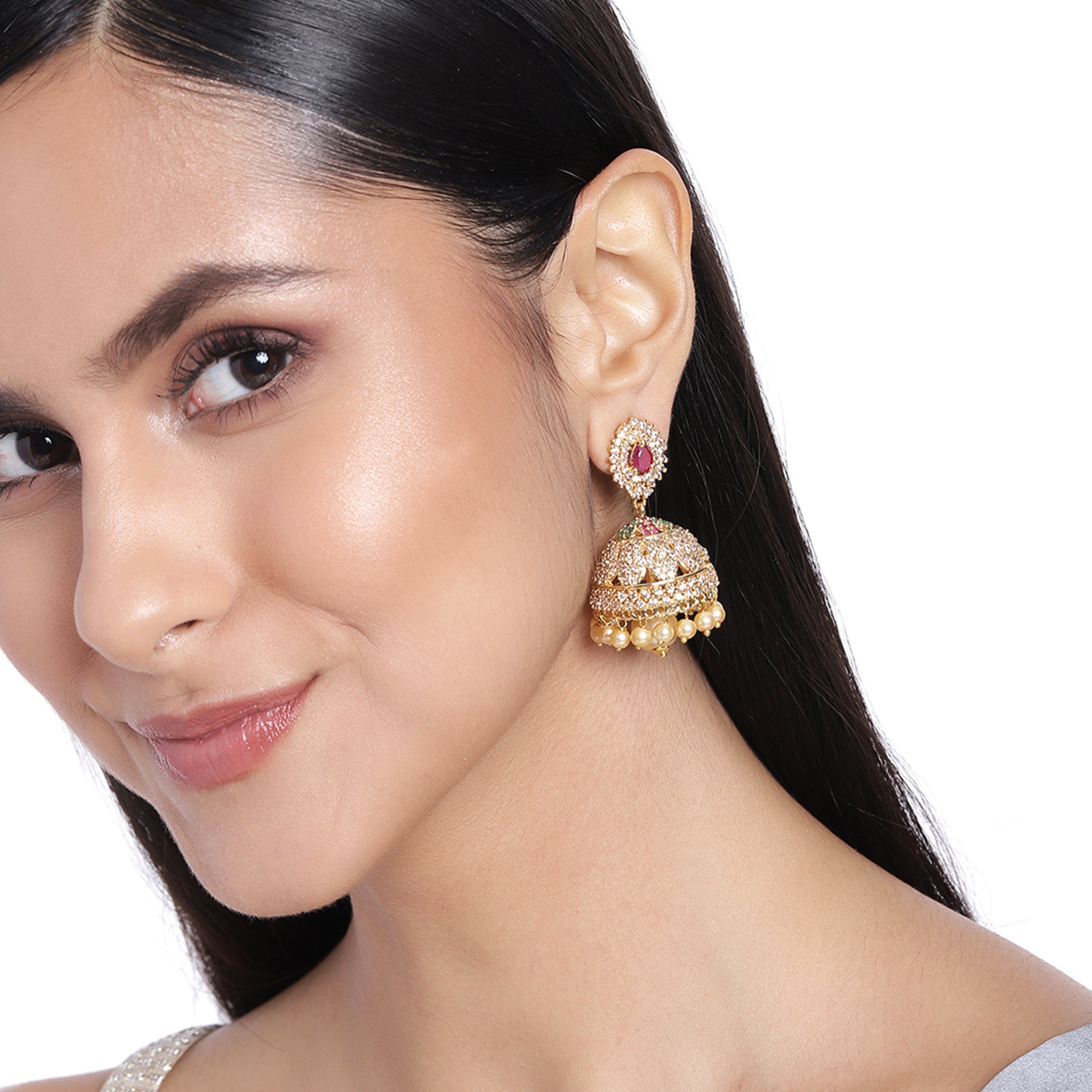 ゴルドピアス　新品 Jhumka Gold Plated CZ Enchanting Designer Jhumka Earrings with