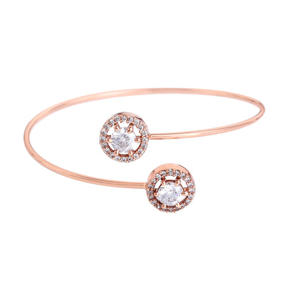 Estele Rosegold Plated Fashionable Circle Motif Cuff Kada Bracelet with White Sparkling Diamonds for Girls and Women