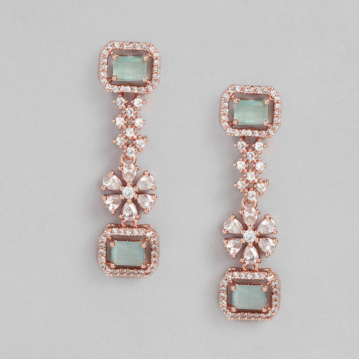 Estele Rose Gold Plated CZ Ravishing Necklace Set with Mint Green Stones for Women