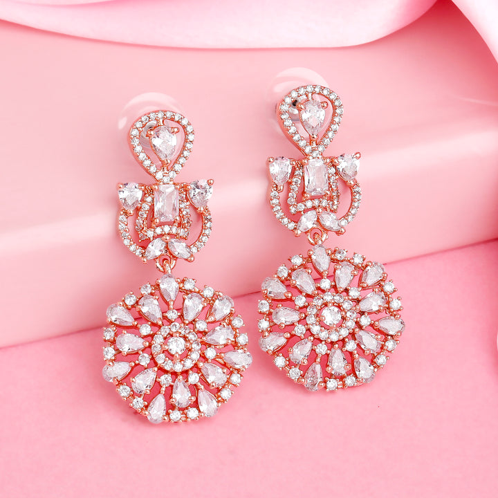 Estele Rose Gold Plated CZ Fascinating Floral Designer Earrings for Women