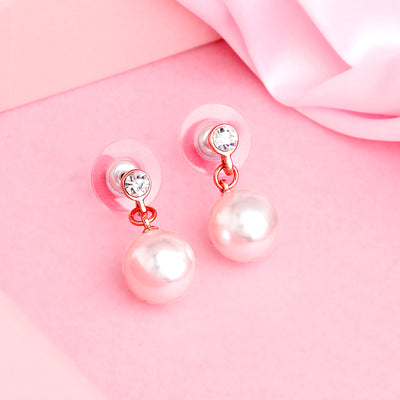 Estele Rose Gold Plated Circular Stud Earrings with Pearl for Women